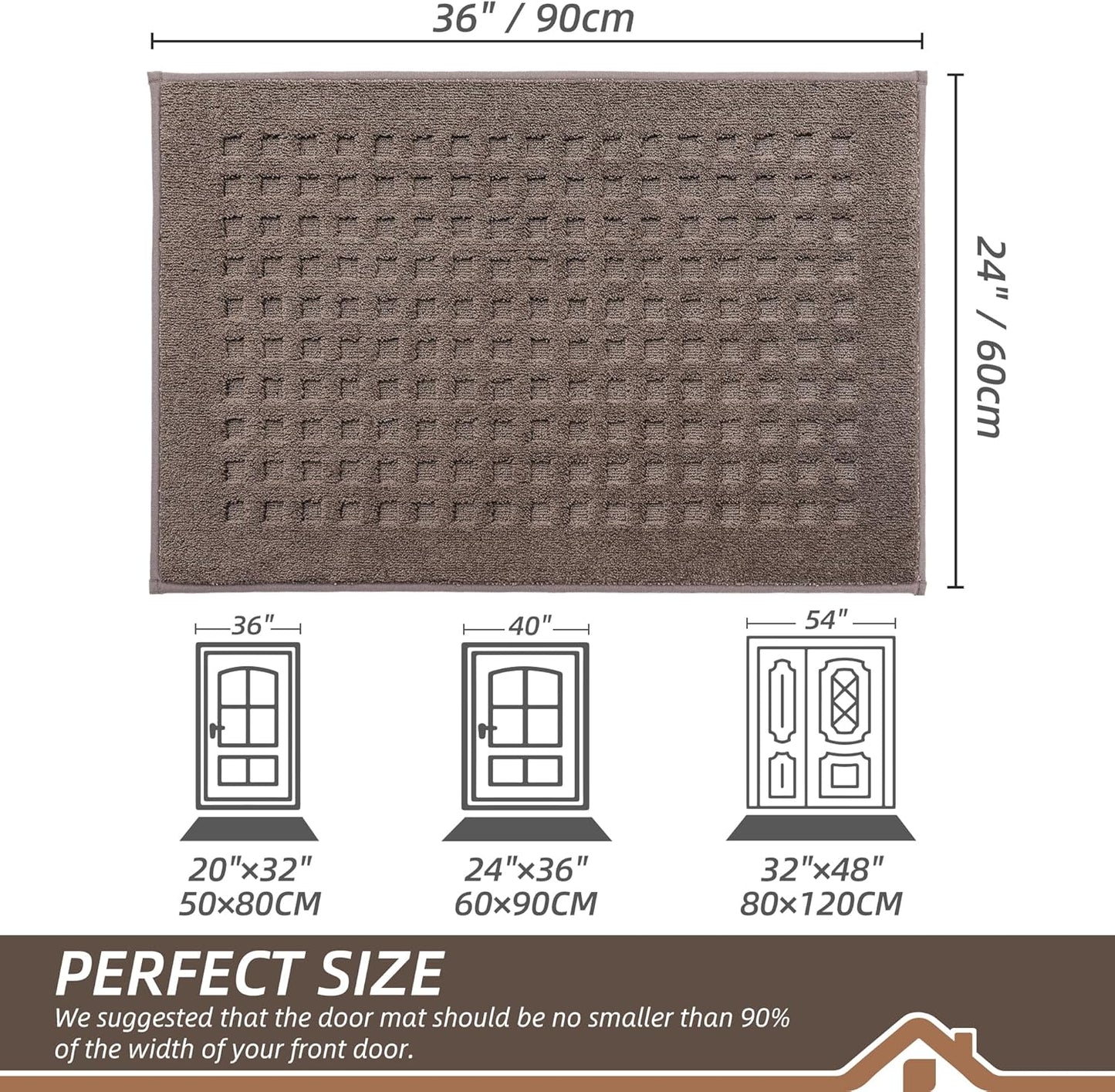 BEQHAUSE Waffle Door Mats Indoor 24"x36", Dog Mat for Muddy Paws Absorbent and Dirt Resist Floor Mats Non-Slip Washable Rugs for Entryway, Welcome Mat for Front Back Door, Muddy Wet Shoes, Brown