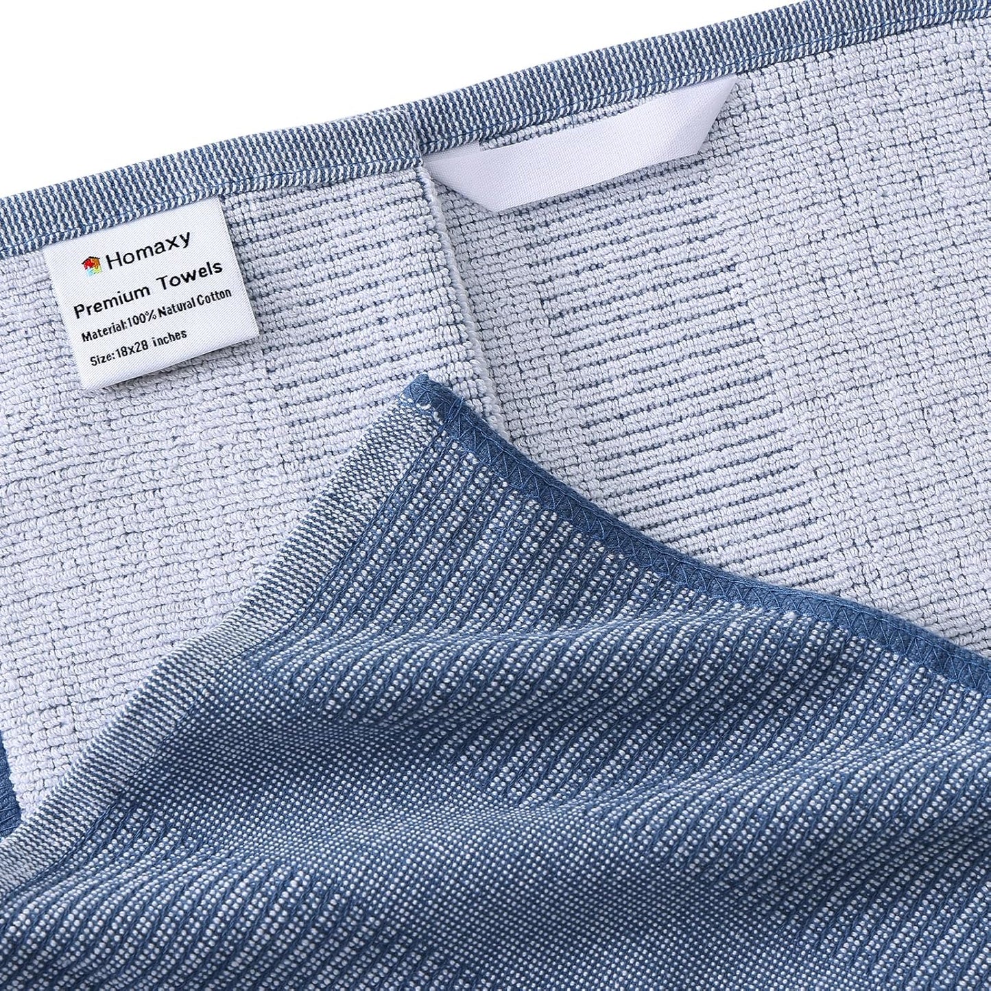 Homaxy Premium Kitchen Towels(18”x 28”, 6 Pack), Large Cotton Kitchen Hand Towels, Flat and Terry Dish Towels, 380 GSM Highly Absorbent Tea Towel Set with Hanging Loop, Navy Blue/Grey/Black