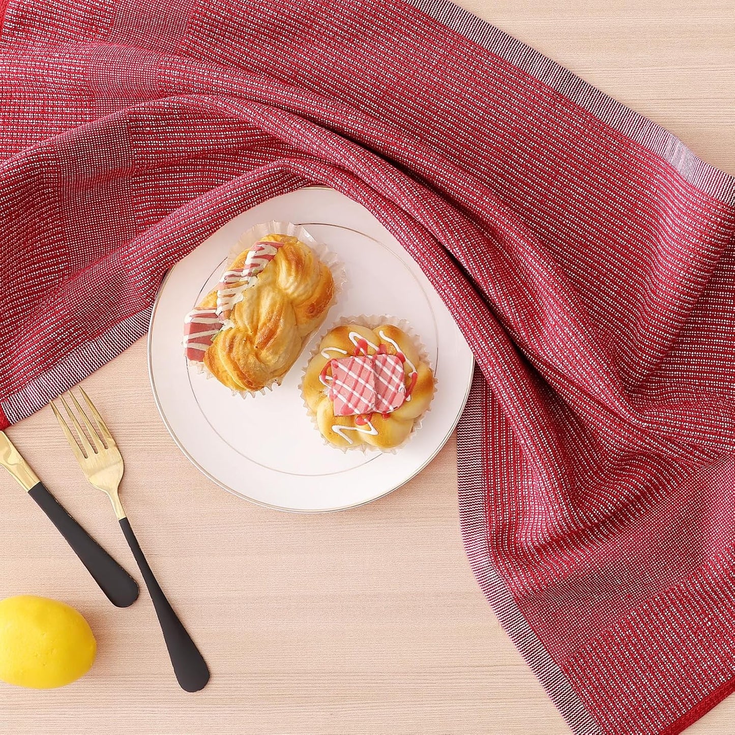 Homaxy Premium Kitchen Towels(18”x 28”, 6 Pack), Large Cotton Kitchen Hand Towels, Flat and Terry Dish Towels, 380 GSM Highly Absorbent Tea Towel Set with Hanging Loop, Grey/Red/Green