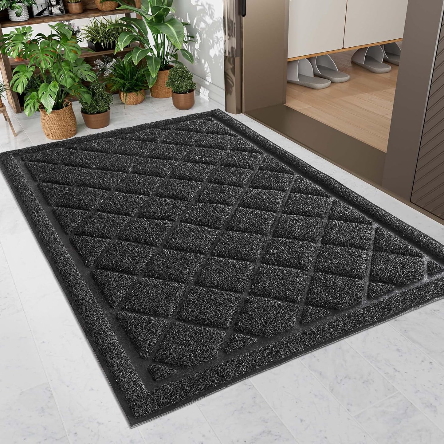 Front Door Mat Indoor Outdoor Entrance, 36" x 48" Heavy Duty All-Season All-Weather Waterproof Doormat Trap Dirt and Moisture Easy Clean Low Profile Patio Porch Entryway Mat