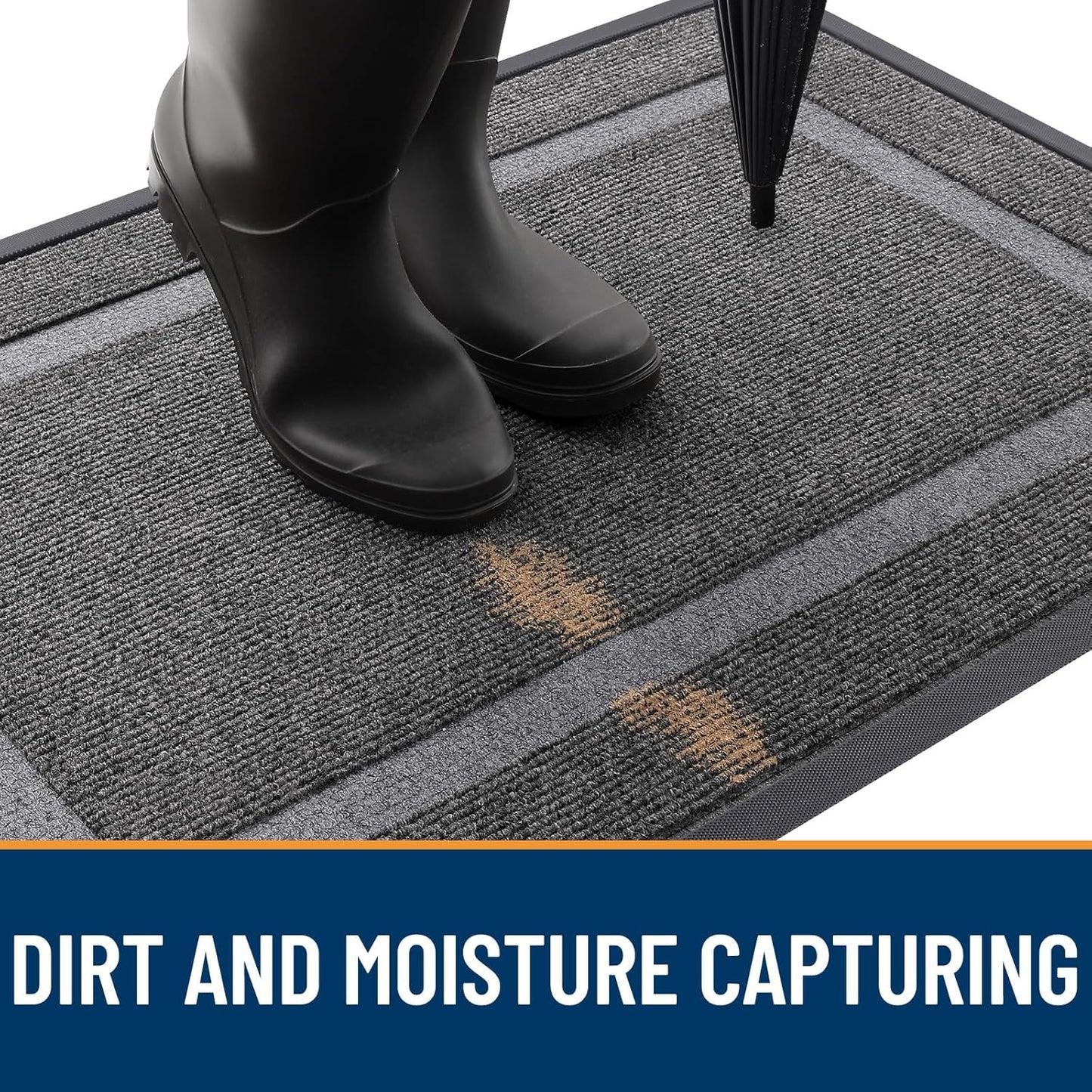 OLANLY Front Door Mat Indoor Outdoor Entrance, Waterproof All-Season, All-Weather Doormat, Sturdy Natural Rubber, Fade Resistant, Low Profile, Easy Clean Patio Porch Entryway Mat, 47x17, Dark Grey