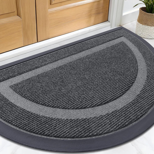 OLANLY Half Circle Door Mat Indoor Outdoor Entrance Welcome, Waterproof All-Season, All-Weather Doormat, Sturdy Natural Rubber, Low Profile, Easy Clean Patio Porch Entryway Mat, 29.5x17, Grey