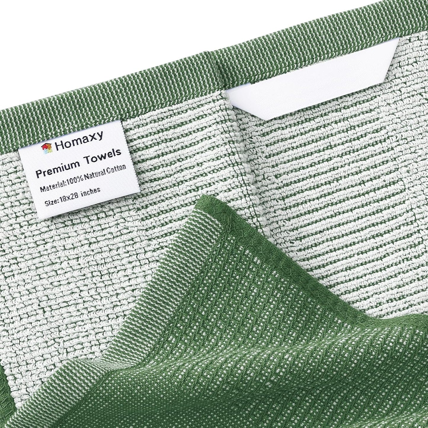 Homaxy Premium Kitchen Towels(18”x 28”, 8 Pack), Large Cotton Kitchen Hand Towels, Flat and Terry Dish Towels, 380 GSM Highly Absorbent Tea Towel Set with Hanging Loop, Grass Green