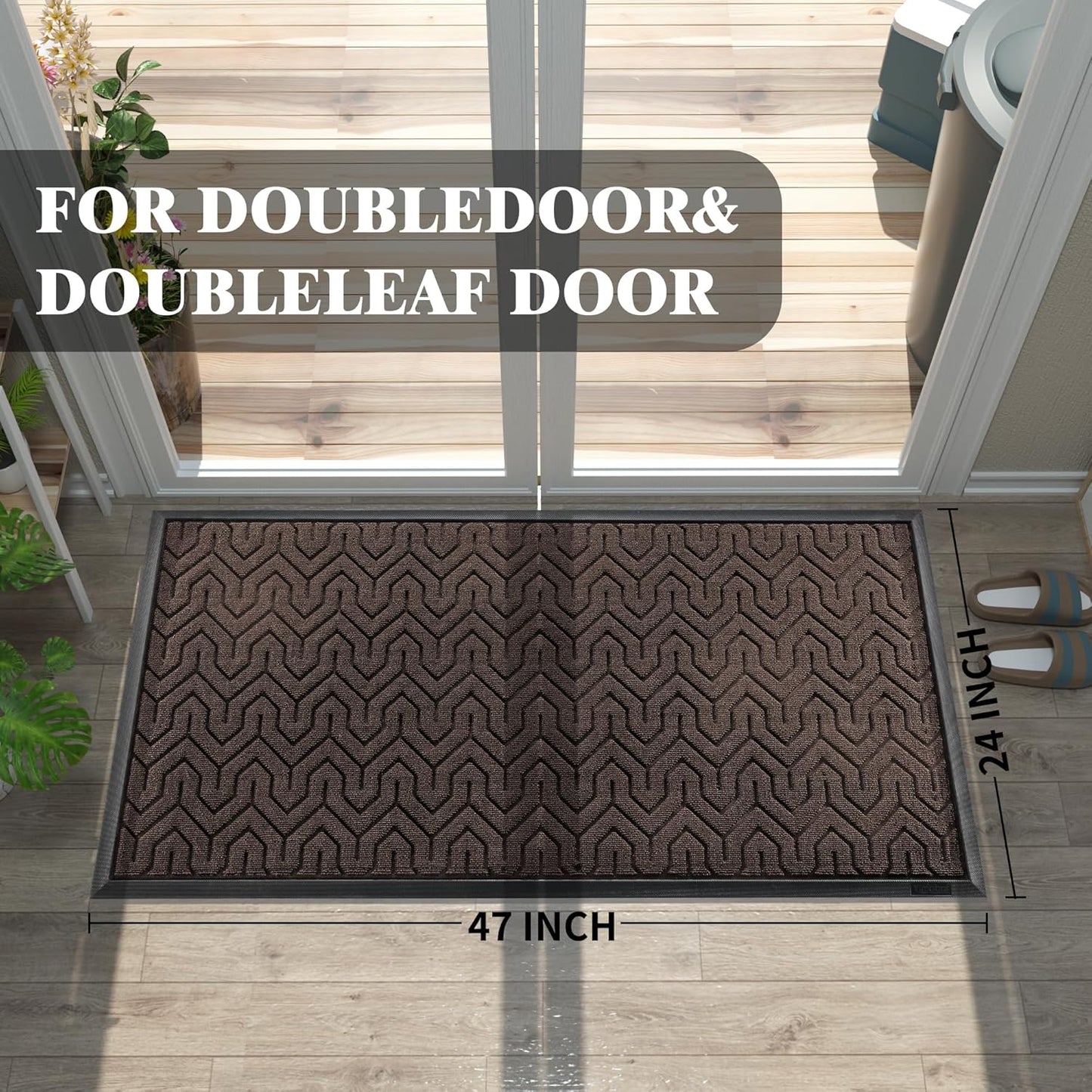Yimobra Large Door Mat Outside Entrance 47x24, Waterproof Heavy Duty Outdoor Mats for Front Door, Non Slip Rubber Entry Mat for Garage Patio, Easy Clean, Brown