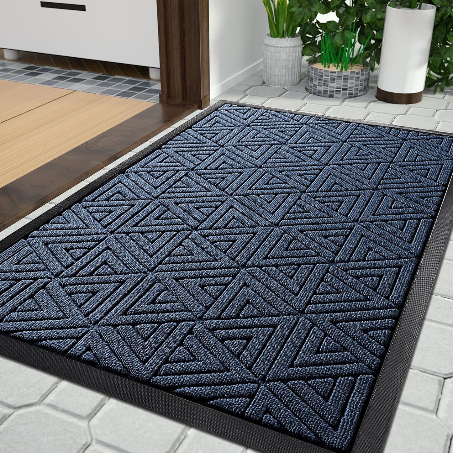 Yimobra Outdoor Mats for Front Door 29.5x17, All-Weather Waterproof Non-Slip Outdoor Door Mat Outside Eentrance, Garage/Patio Entryway Indoor Doormat, Easy Clean, Blue