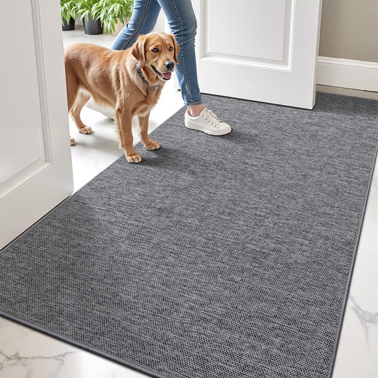 LUMI Ultra Thin Door Mat for Entryway,36"x56" Low Profile Non Slip Rubber Backing Indoor Doormat, Easy Clean Welcome Entrance Mat for Inside House, Patio,Dark Grey