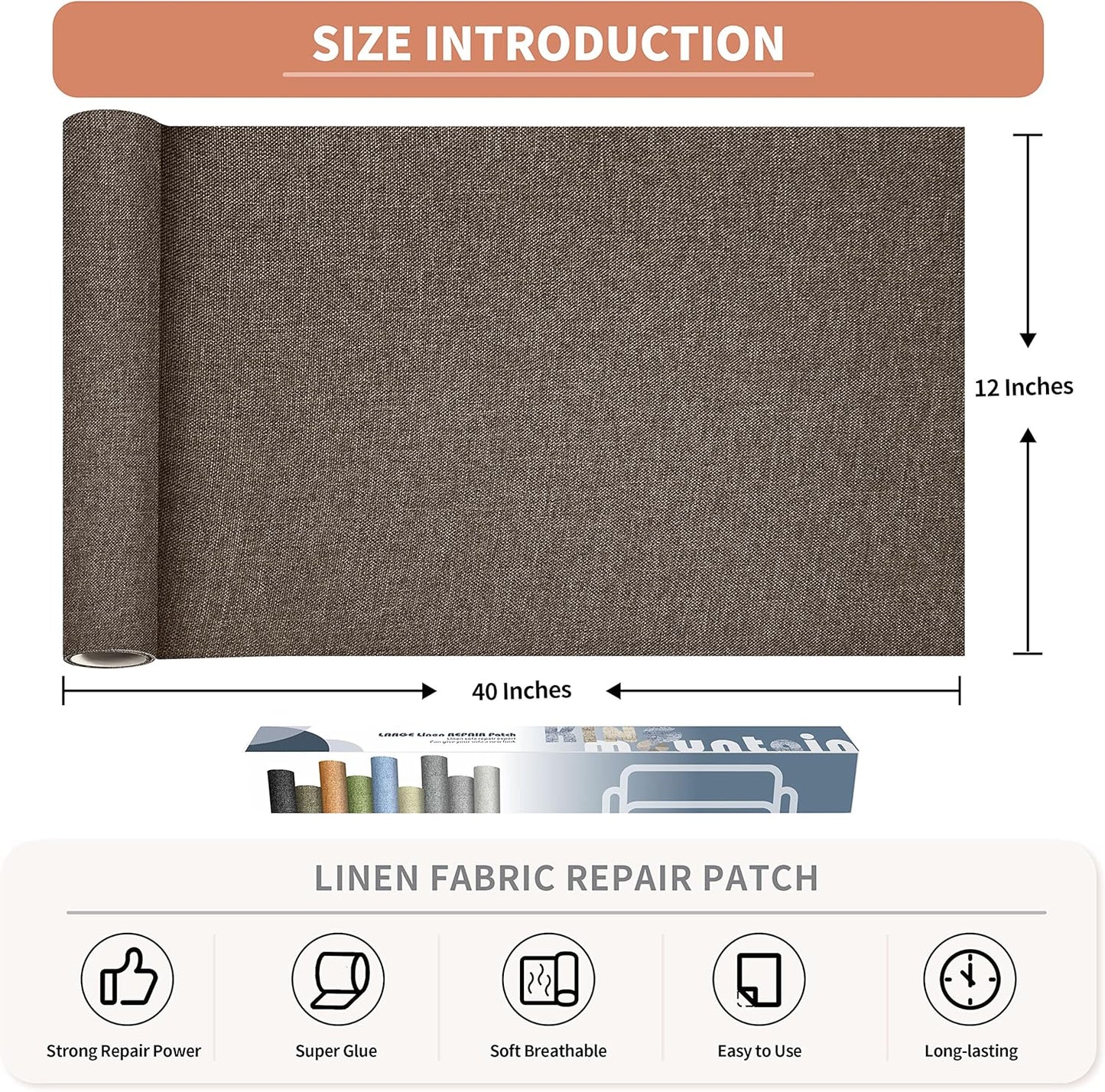 Fine Linen Repair Patches, Self-Adhesive Linen Fabric Patches, 12X40 inch Extra Size, Multi Color, Can be Used for Linen Sofa Repair and Linen Clothes Repair(12" x 40",Brown 1.0)