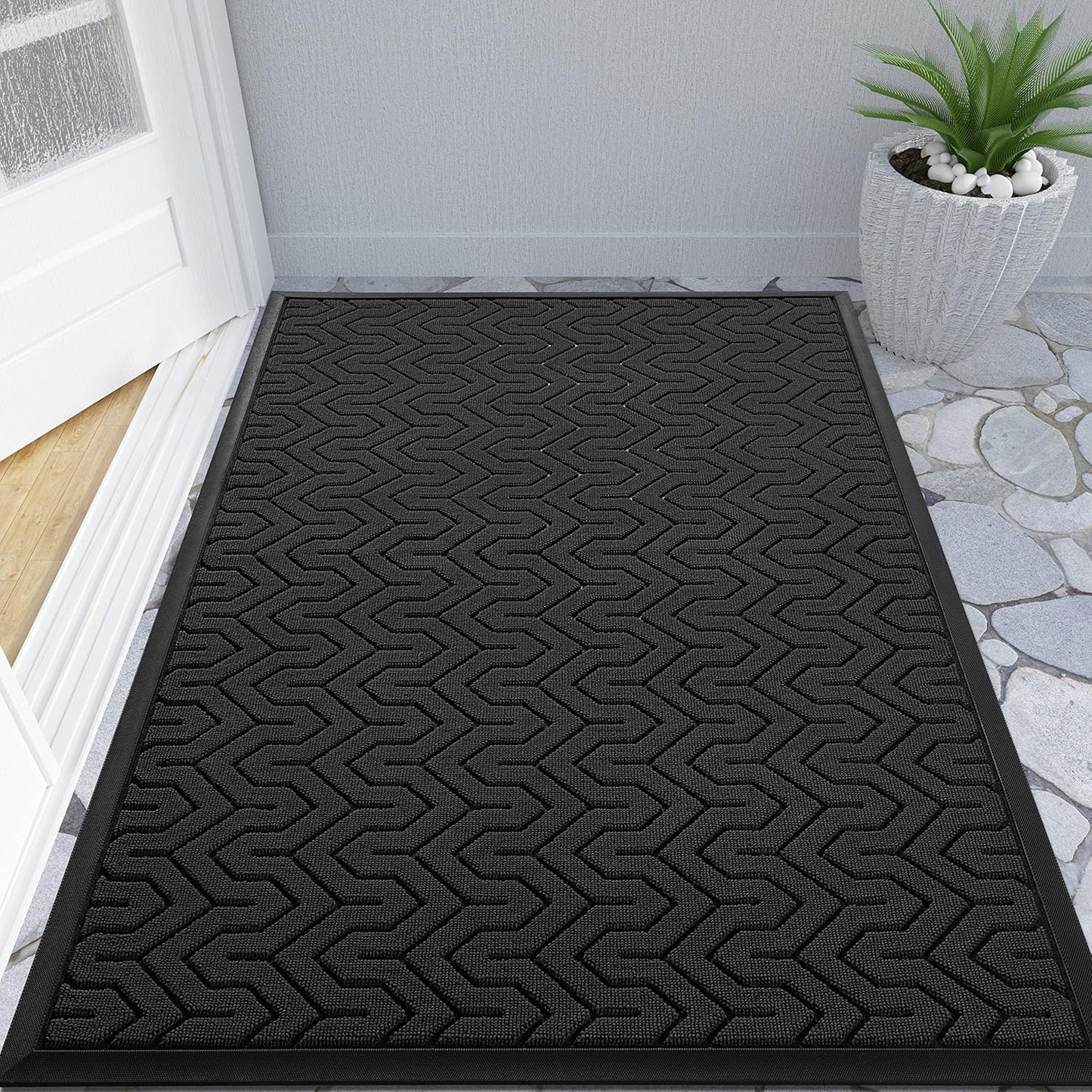Yimobra Large Door Mat Outside Entrance 47x32, Waterproof Heavy Duty Outdoor Mats for Front Door, Non Slip Rubber Entry Mat for Garage Patio, Easy Clean, Black