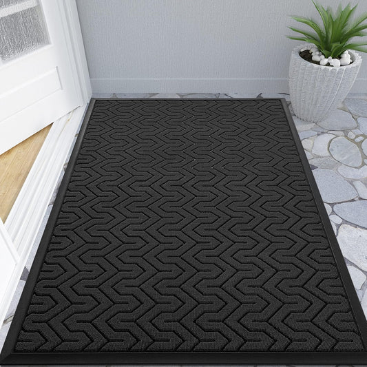 Yimobra Large Door Mat Outside Entrance 47x32, Waterproof Heavy Duty Outdoor Mats for Front Door, Non Slip Rubber Entry Mat for Garage Patio, Easy Clean, Black