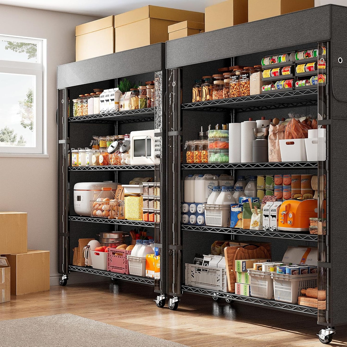 REIBII 72.8" H Storage Shelves with Wheels Wire Shelving Cover Heavy Duty Metal Shelving for Pantry Garage Kitchen Commercial Industrail,Storage Rack Shelf Commercial Shelving,35" W*16" D*72.8" H