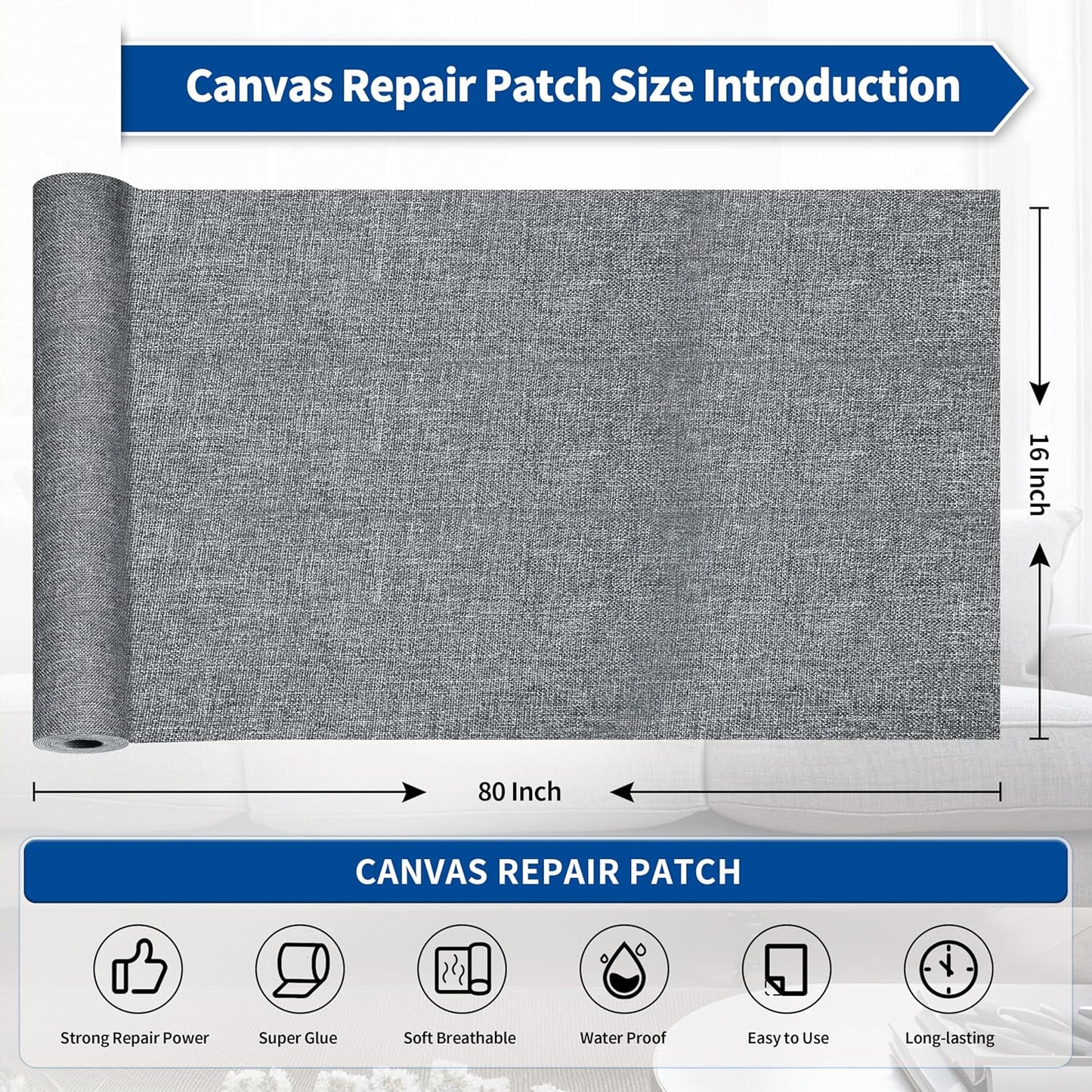 KING MOUNTAIN Linen Repair Patches, Self-Adhesive Linen Fabric Patches, 16X80 inch Extra Size, Multi Color, Can be Used for Linen Sofa Repair and Linen Clothes Repair (Charcaol Grey1.0)