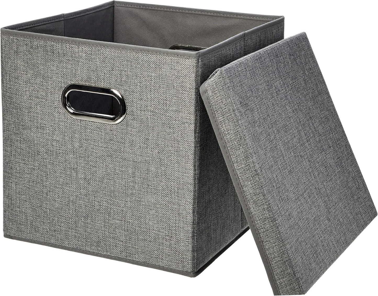 Amazon Basics Foldable Burlap Cloth Cube Storage Bin with Lid, Stackable and Sturdy, Gray, Set of 2